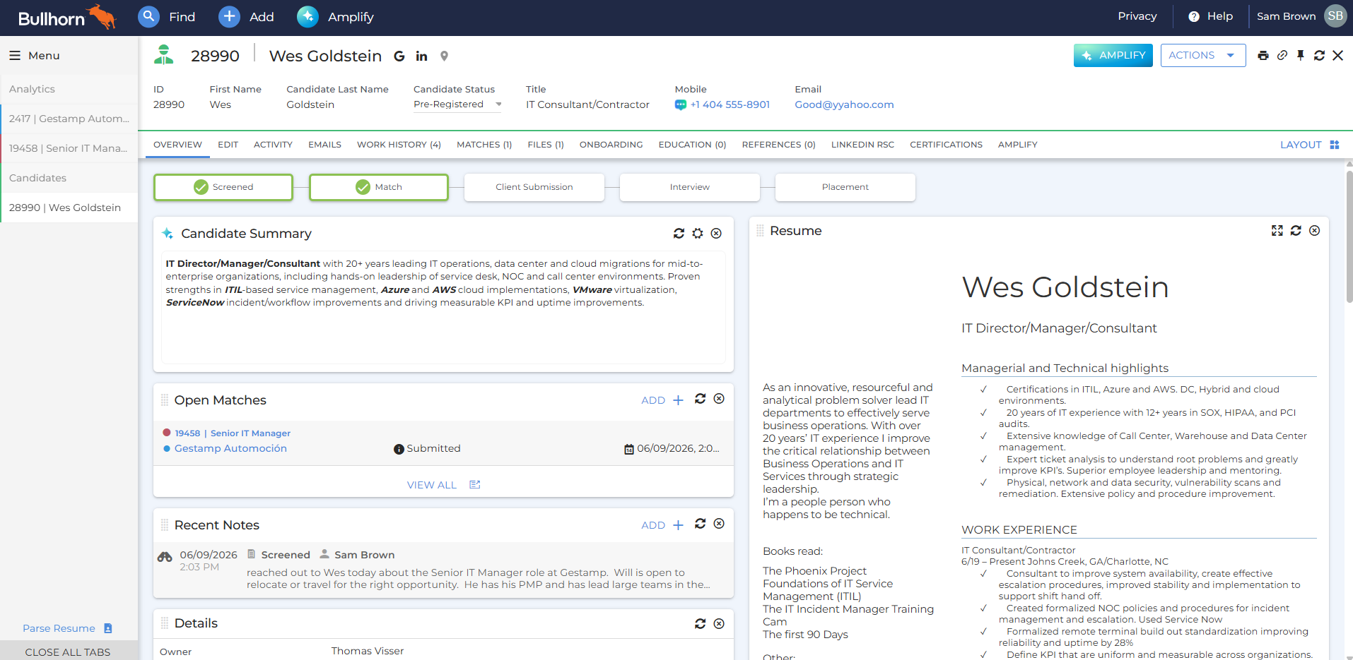 Candidate profile screenshot